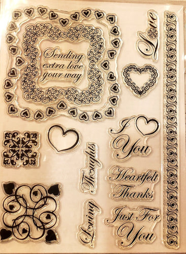 Stamping Scrapping clear stamp set - label 24 swirl hearts