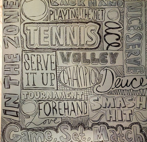 Karen Foster Green Tennis words Collage single sided paper 12 x 12