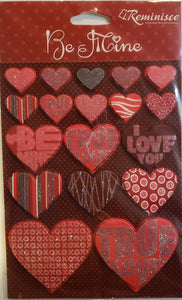 Reminisce dimensional sticker sheet - be mine hearts with glitter