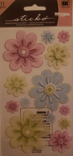 Sticko -  dimensional sticker sheet - vellum neon flowers