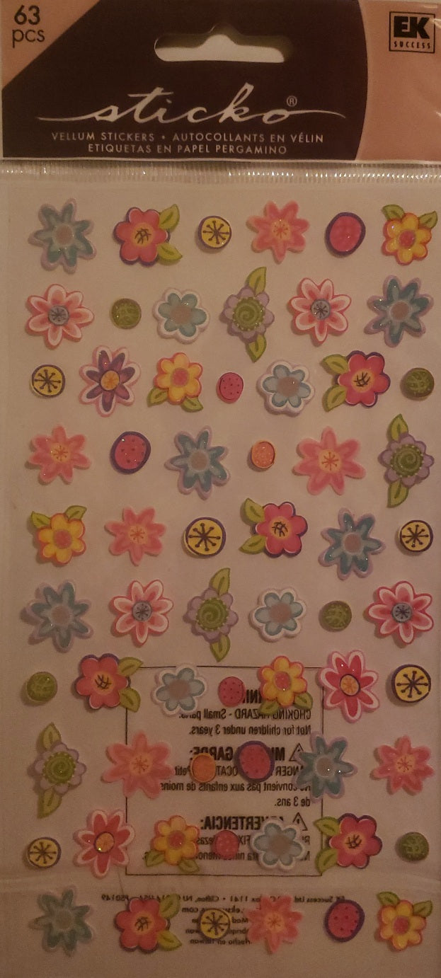 Sticko flat sticker sheet - tenny tiny flowers glitter