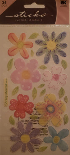 Sticko flat sticker sheet - pastel flowers vellum