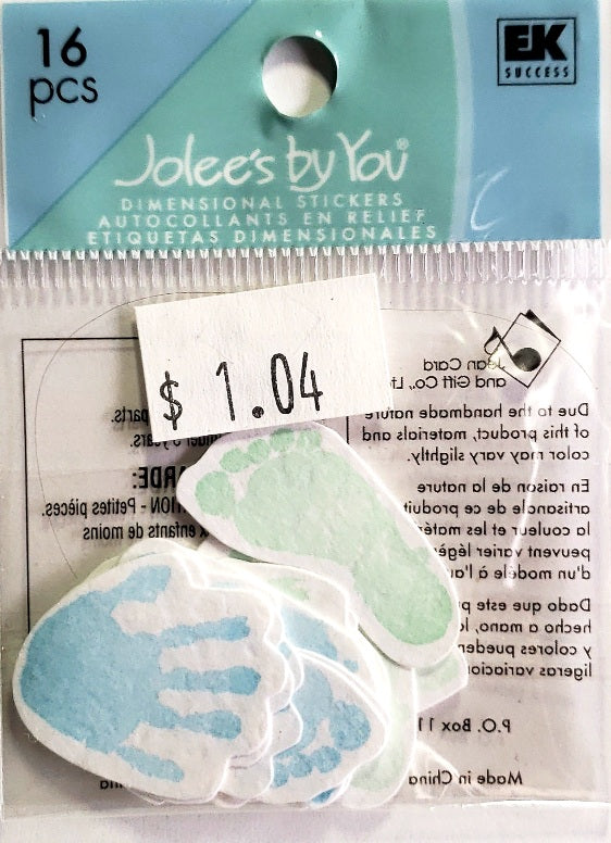 Jolee's Boutique Dimensional Sticker - blue / green foot and hand prints extra small pack