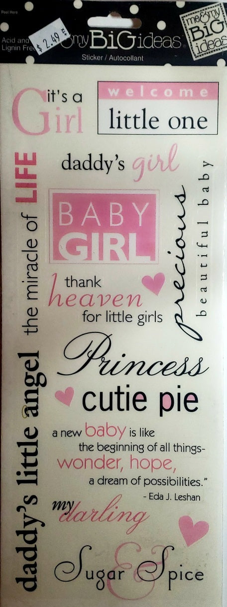 Me and my big ideas MAMBI - sticker sheets - baby girl sayings pink