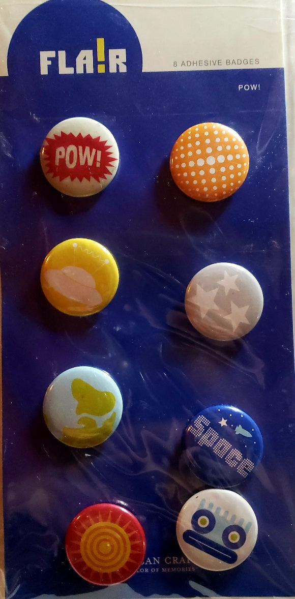 AC - American crafts - adhesive badges buttons embellishments - flair junior pow