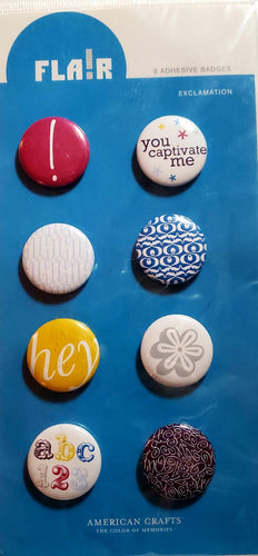 AC - American crafts - adhesive badges buttons embellishments - flair character exclamation