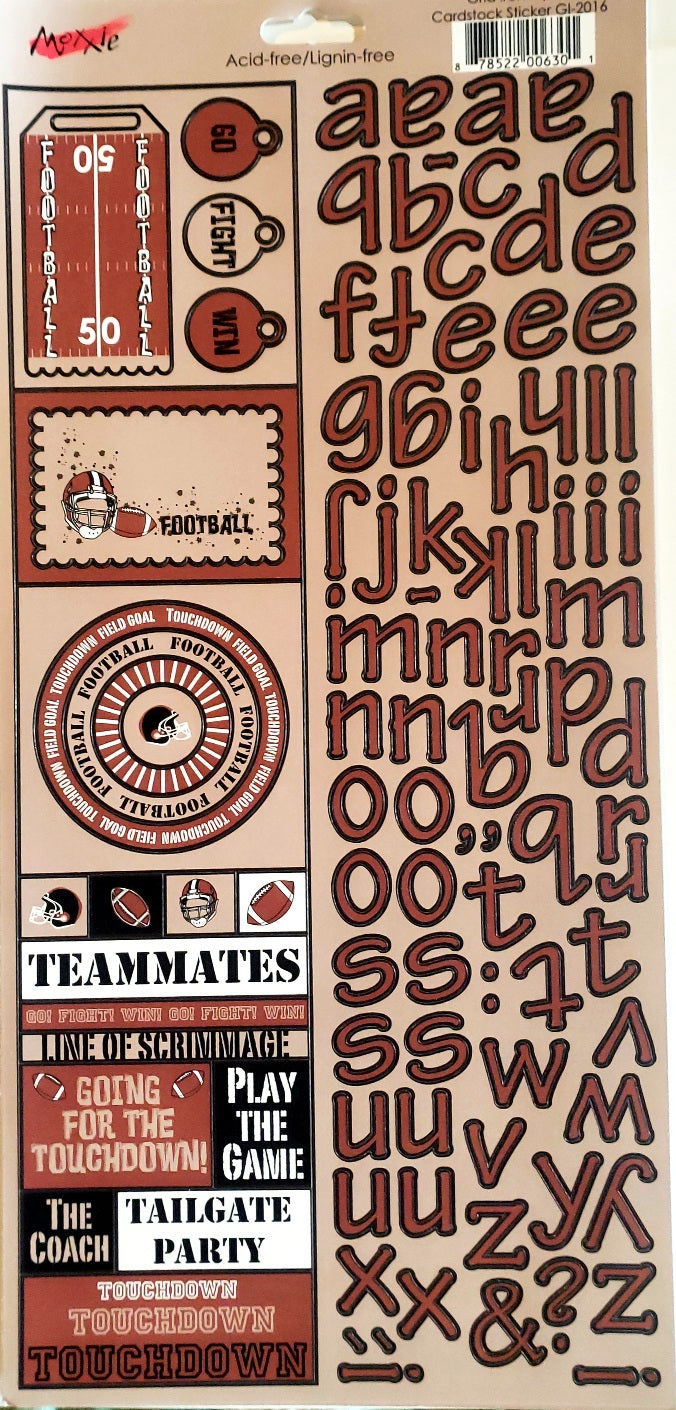 Moxxie - cardstock sticker sheet - football grid iron alphabet